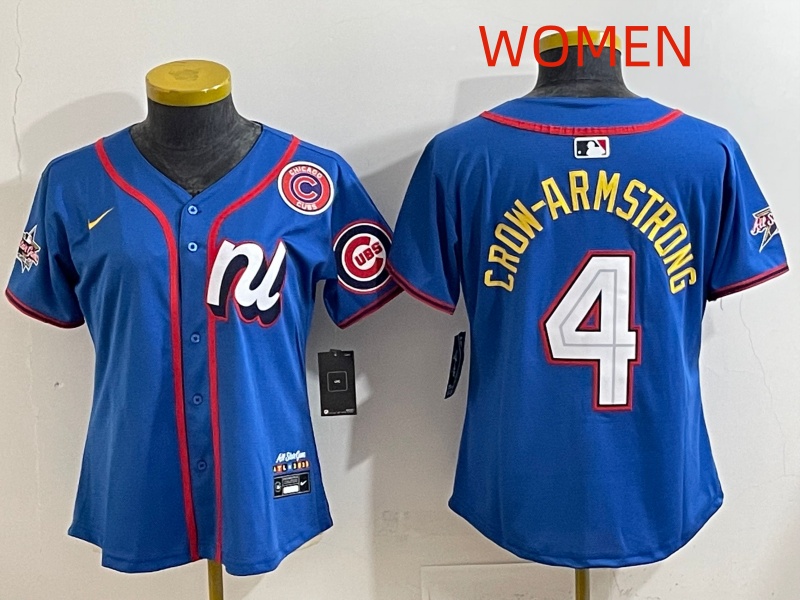 Women Chicago Cubs #4 Crow-Armstrong Blue MLB All star Nike 2025 Jersey style 002